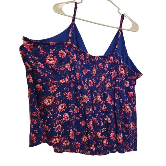 Torrid Blue Pink Floral Boho Smocked V-Neck Peplum Eyelet Cami Tank Top Size 5X - Picture 4 of 10